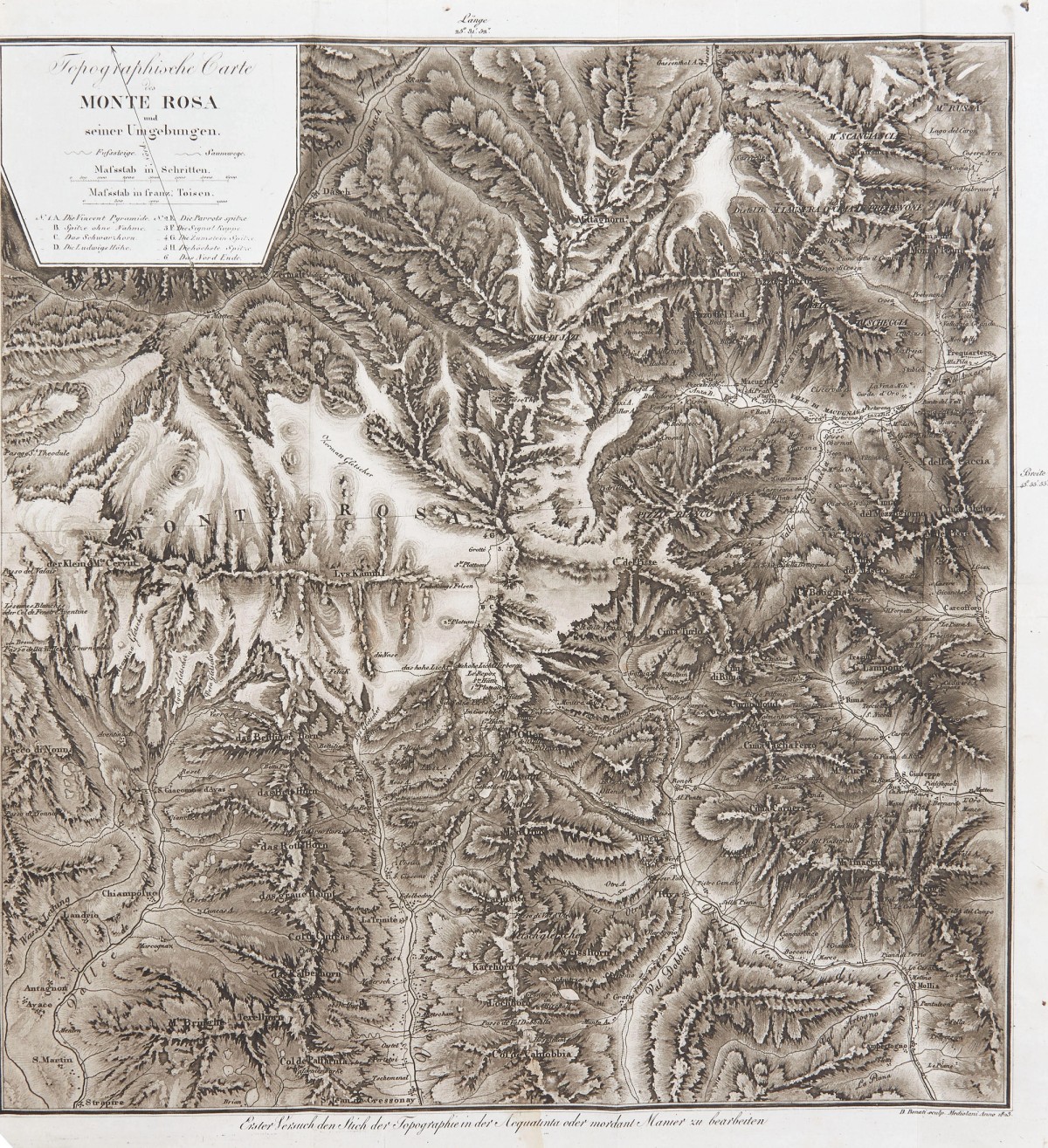 First topographic map of Monte Rosa Der Monte-Rosa, von Welden, 1824.
