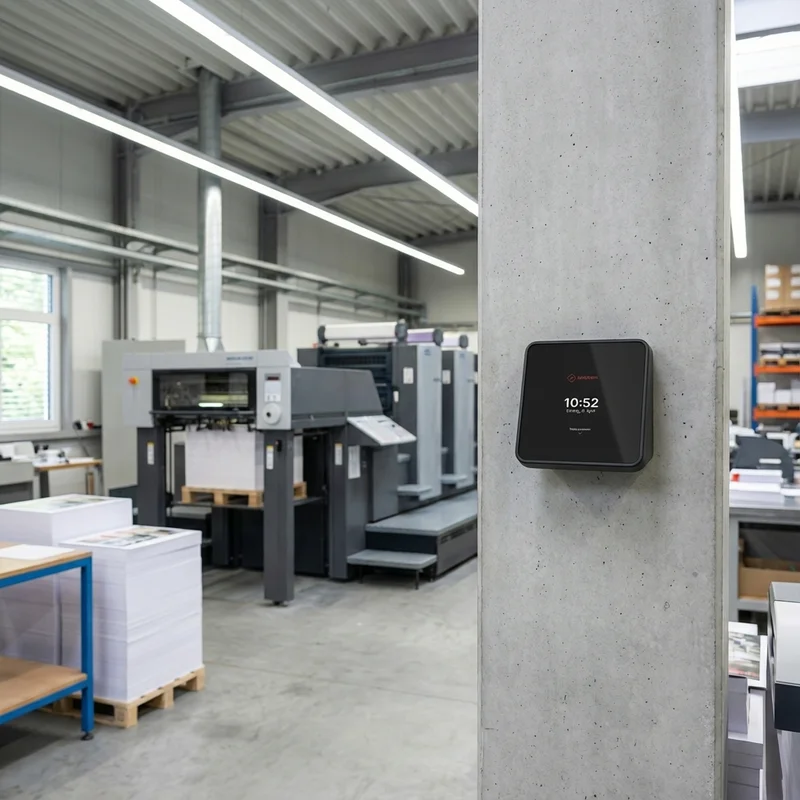 Zeiterfassungsterminal direkt in der Druckerei – Einstempeln, weiterdrucken