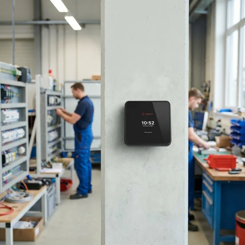 Festes Terminal im Elektrobetrieb – Einstempeln, fertig, weiterarbeiten