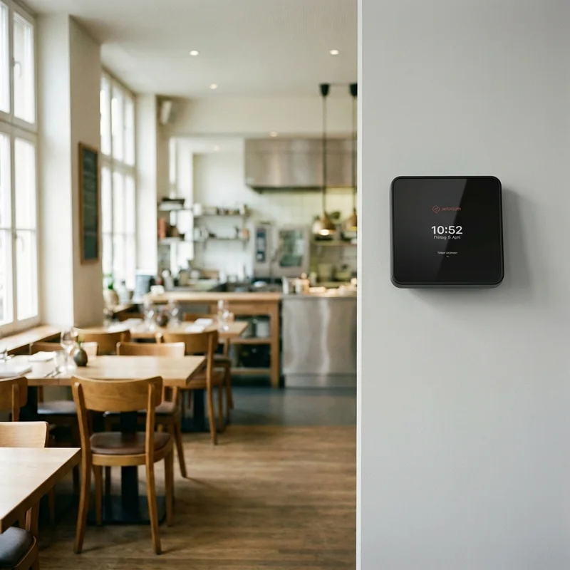 Zeiterfassungsterminal direkt im Restaurant – einfach einstempeln, weiterarbeiten