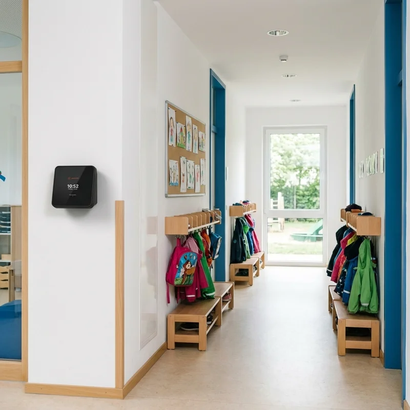 Zeiterfassungsterminal im Kindergarten: Einstempeln direkt am Eingang