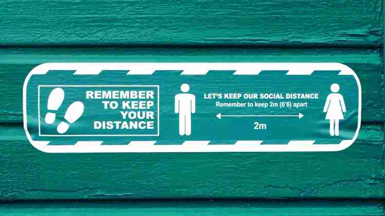 Signage for social distancing in the pharmacy