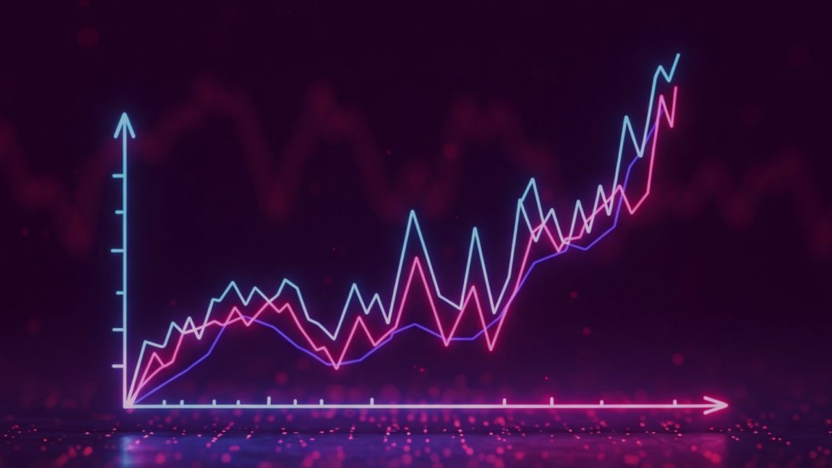 Neon colored image of a stock market graph.