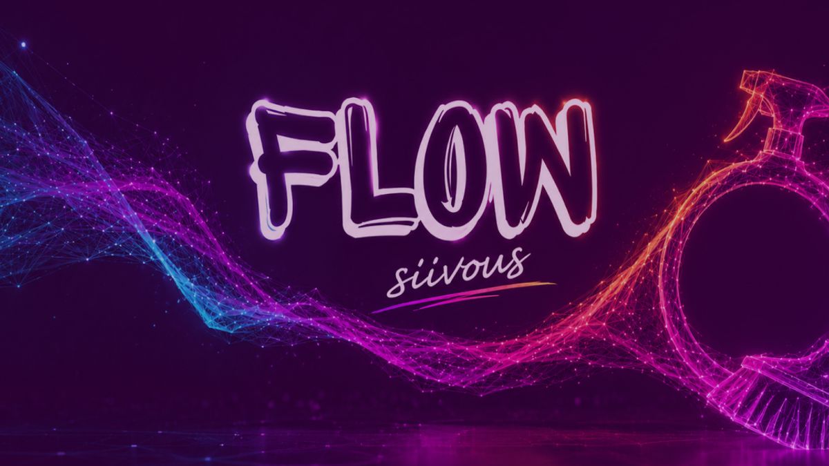 Neon-style image of glowing network lines, a dark tech-inspired background, and a circular cleaning-themed wireframe symbol representing automation and seamless cleaning processes.