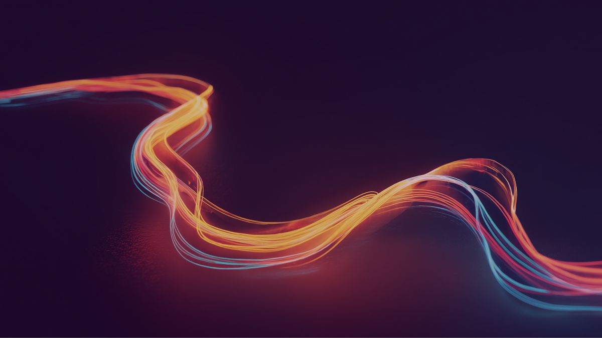 Neonviivalla piirretty tasainen myyntiputki, joka kulkee aaltojen yli symboloiden jatkuvuutta myynnissä