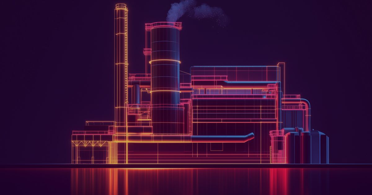 Neon colored image of a factory