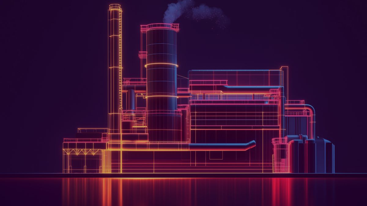 Neon colored image of a factory