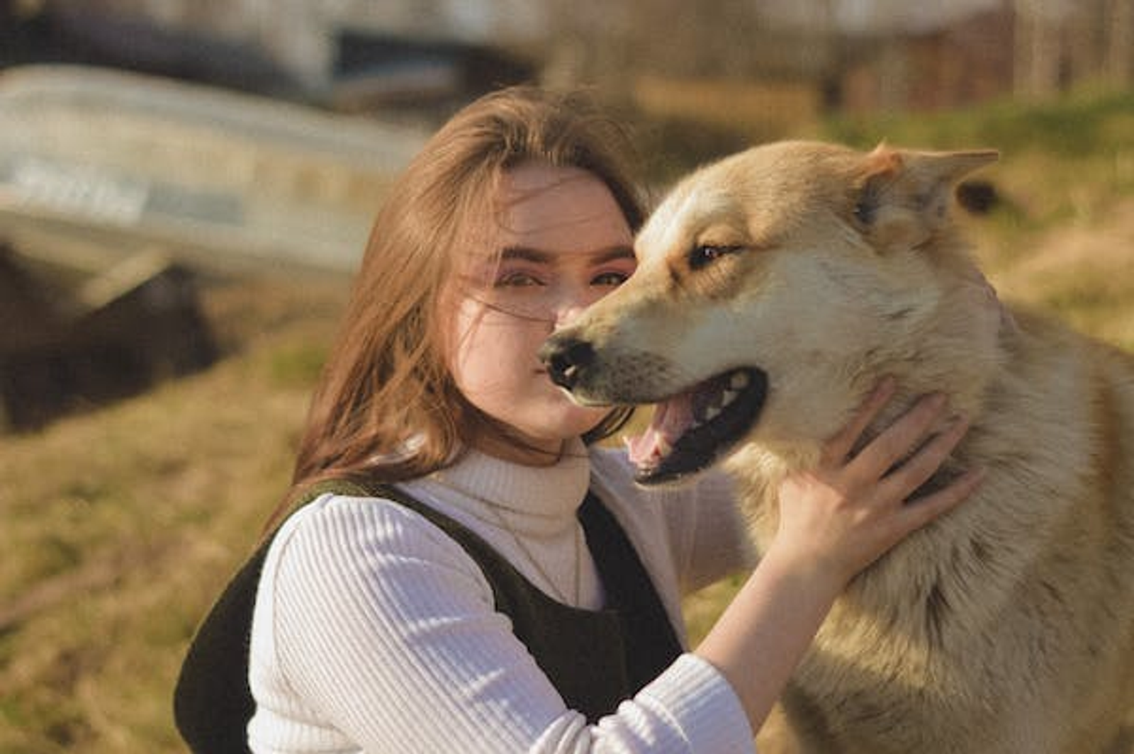 a woman with a dog