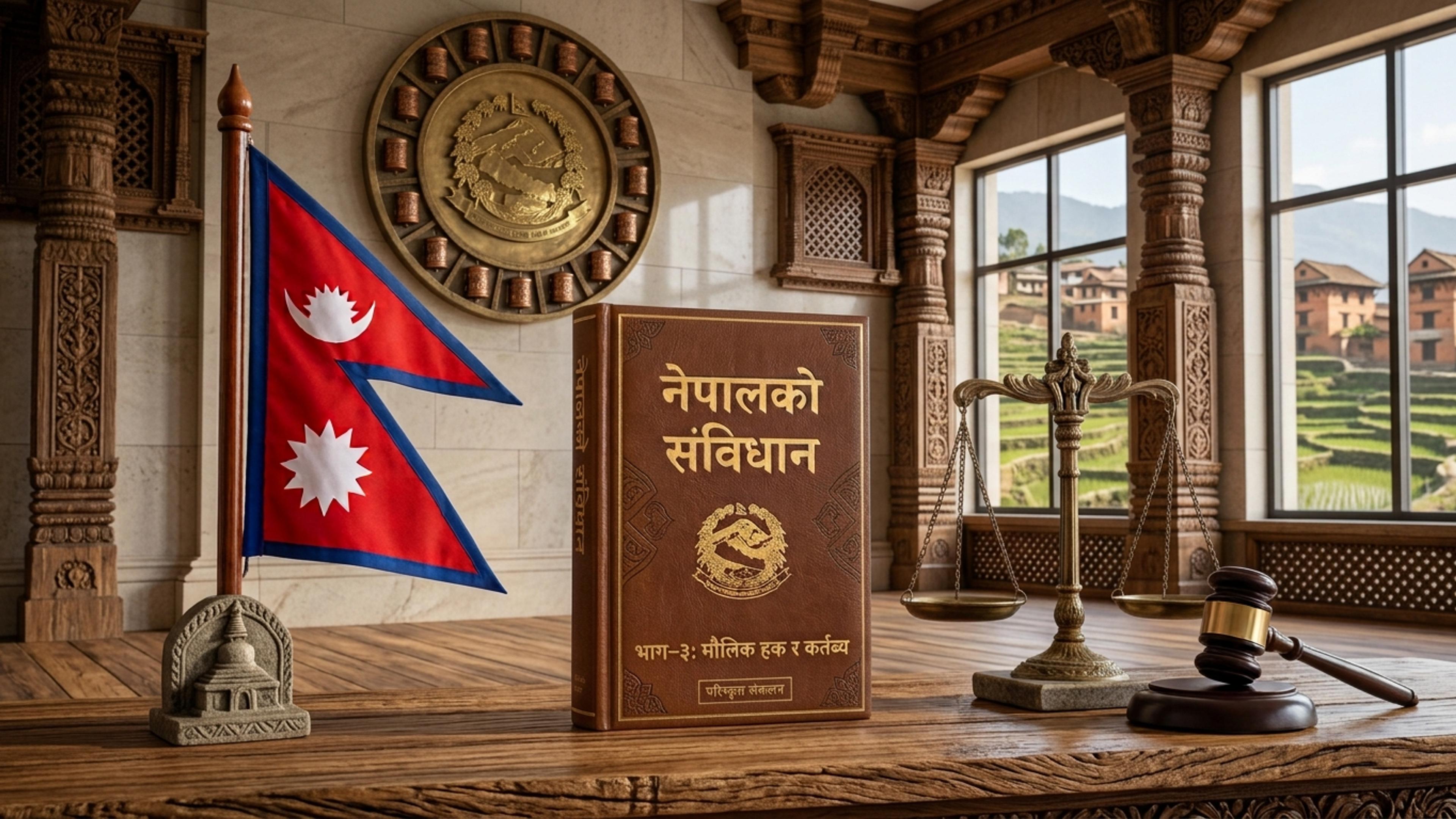 नेपालको संविधान र मौलिक हक तथा कर्तव्य सम्बन्धी प्रतीकात्मक चित्र