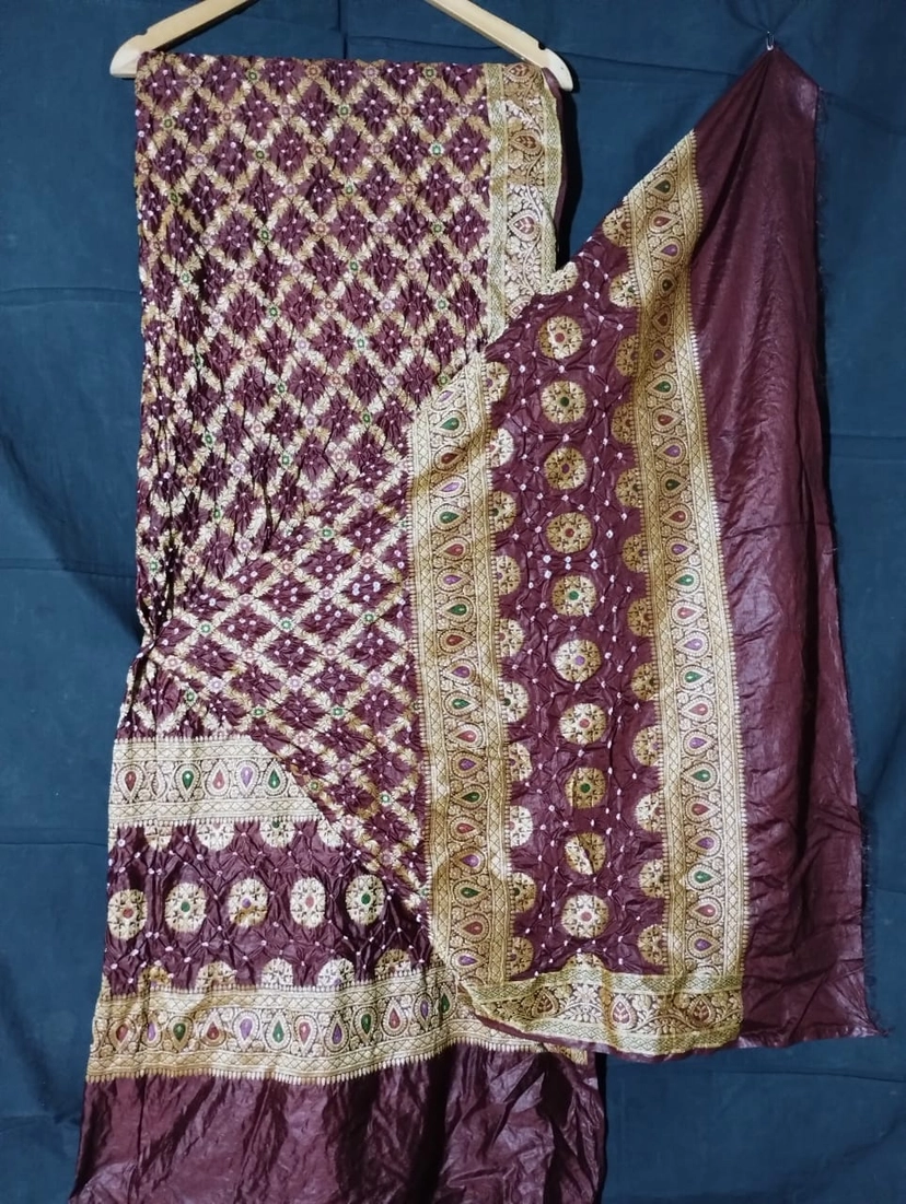 Dupion Silk Meenakari Bandhani Dupatta