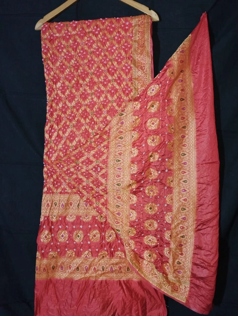 Dupion Silk Meenakari Bandhani Dupatta