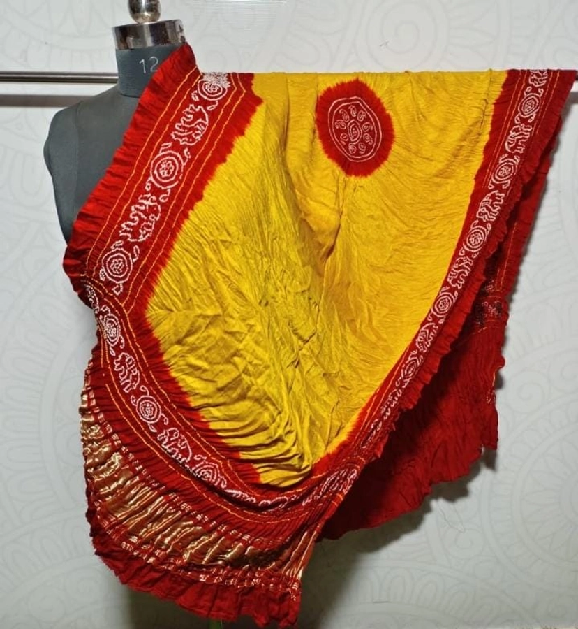 Gaji Silk Rai Bandhej Tissue Pallu Panetar Design Dupatta