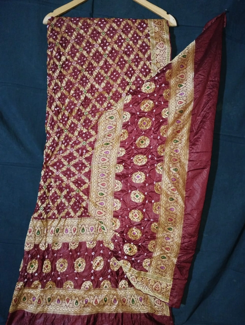 Dupion Silk Meenakari Bandhani Dupatta