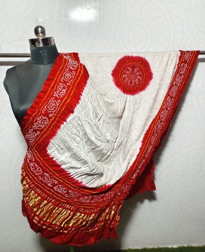 Gaji Silk Rai Bandhej Tissue Pallu Panetar Design Dupatta