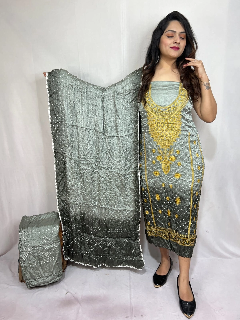 Modal Silk Computer Work Bandhani Dress Material