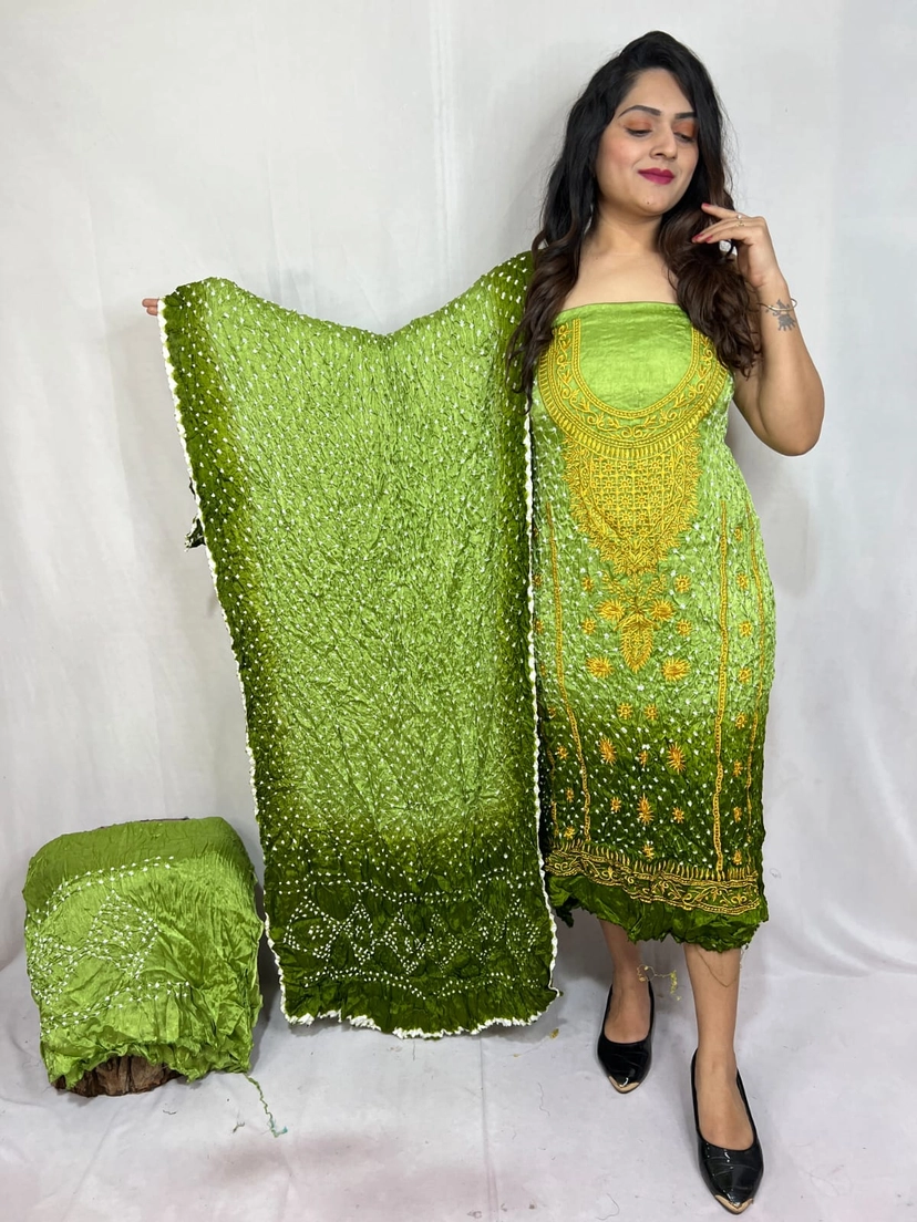 Modal Silk Computer Work Bandhani Dress Material