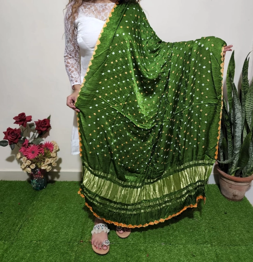 Modal Silk Tissue Pallu White Yellow Bandhej Dupatta With Beautiful Edging border