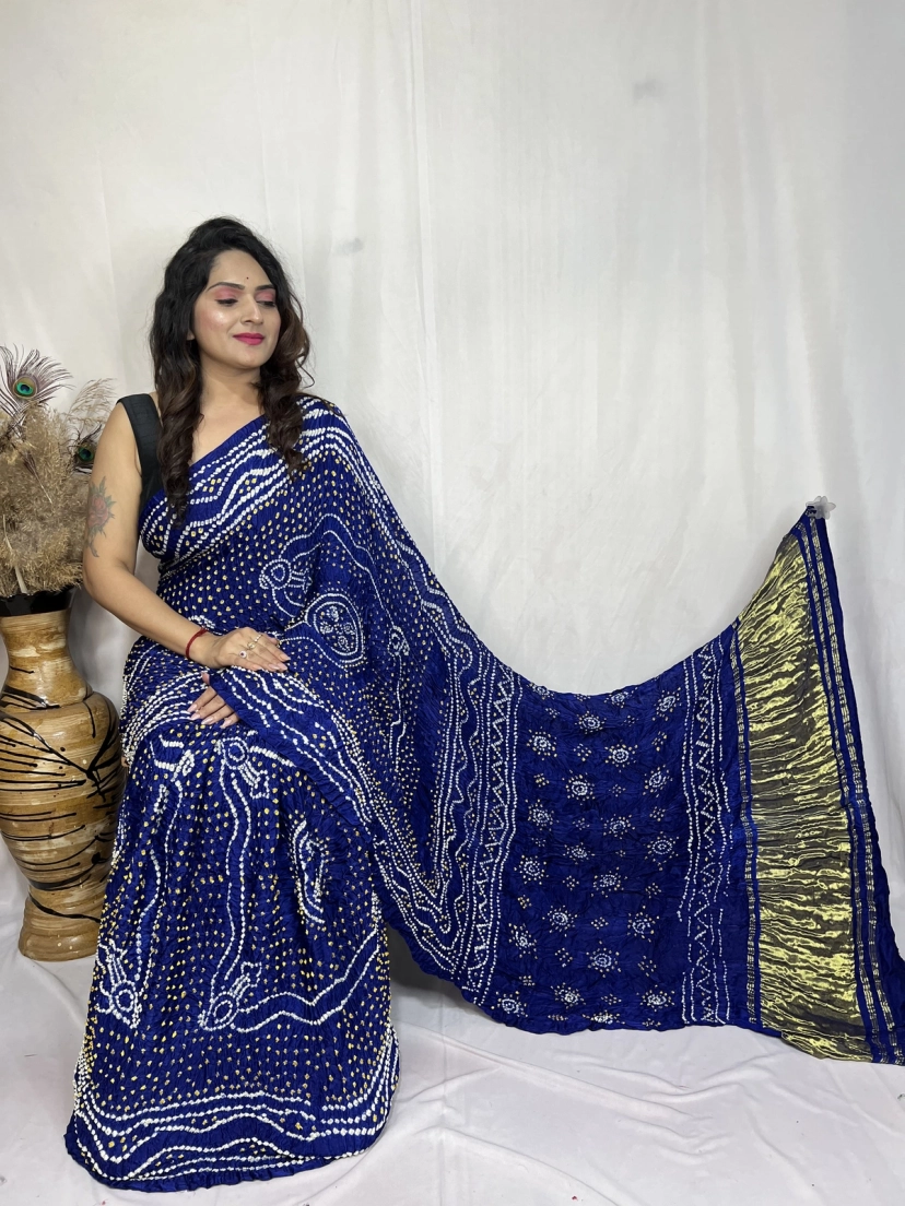 Modal Silk Tissue Pallu Heavy Bandhej Traditional Chandrokhani Design Saree