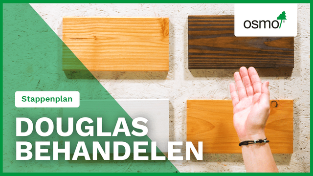 Osmo-stappenplan Douglas behandelen, met behandelde en onbehandelde houtmonsters