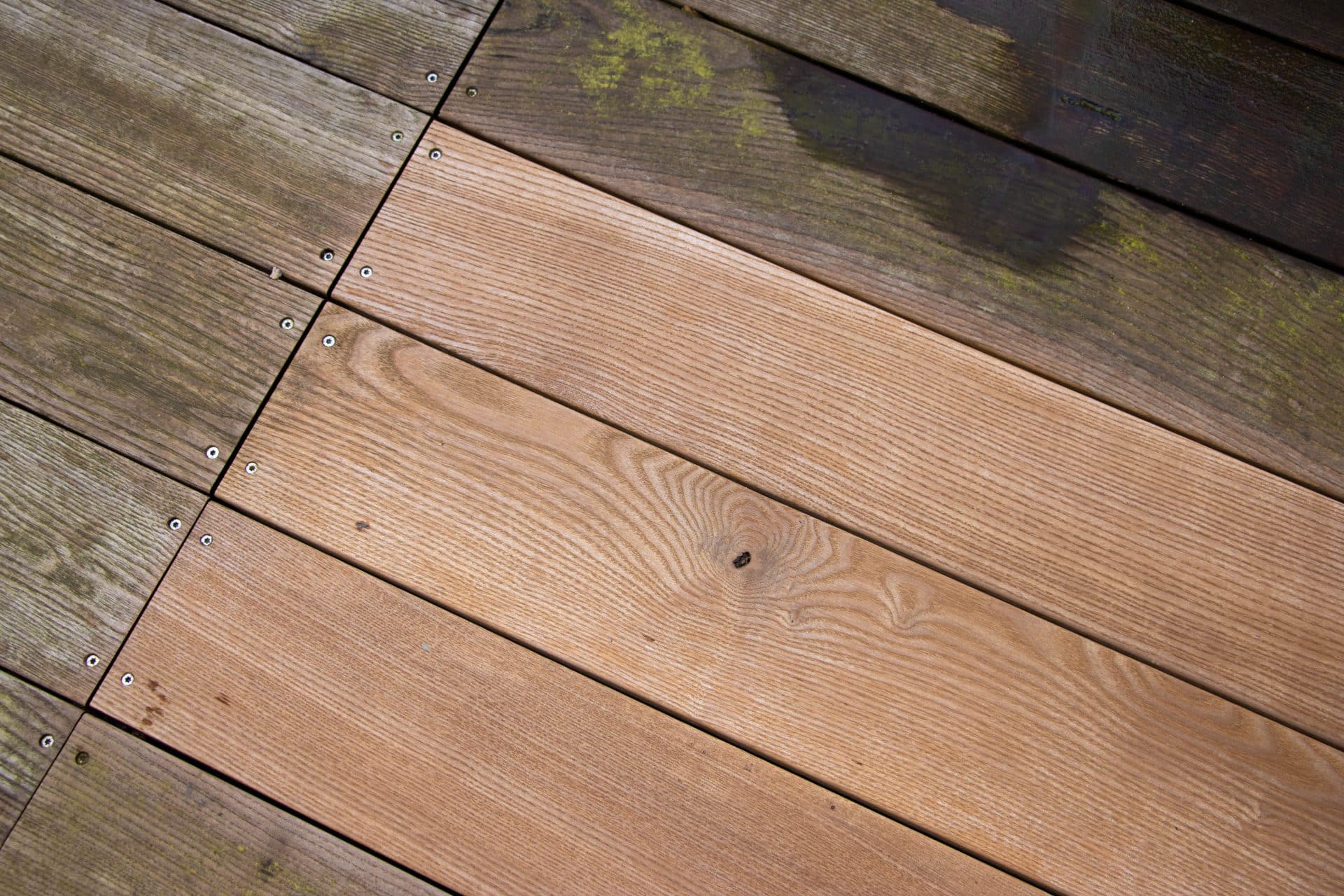 Houten vloer met schimmel.