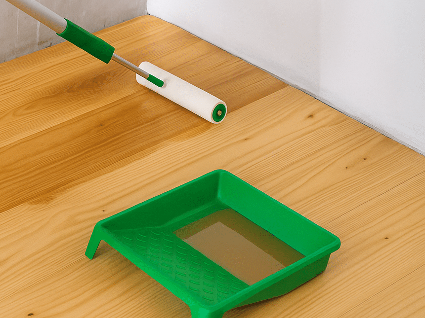 Persoon brengt opnieuw een laag aan