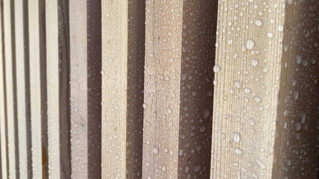 Close-up van houten planken met waterdruppels