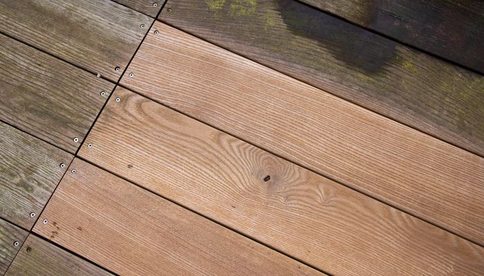 Close-up of stained decking