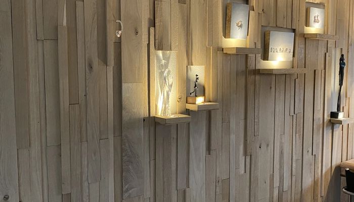 Oak wall cladding with a light white finish