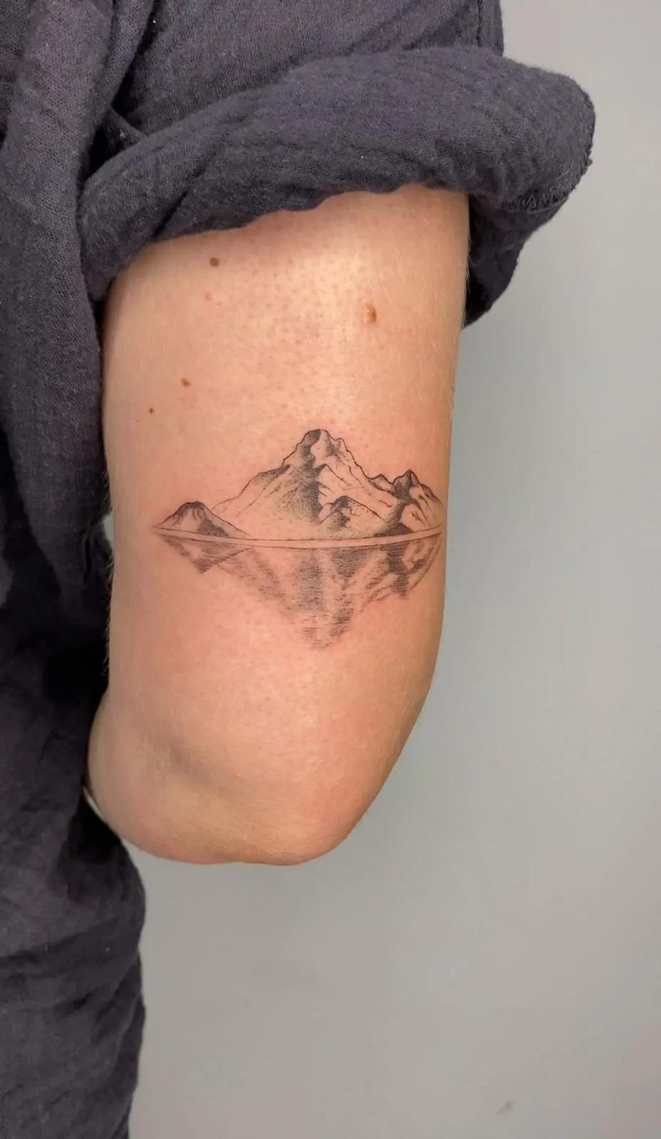 Best mountain tattoo fine line under upper arm in montenegro budva