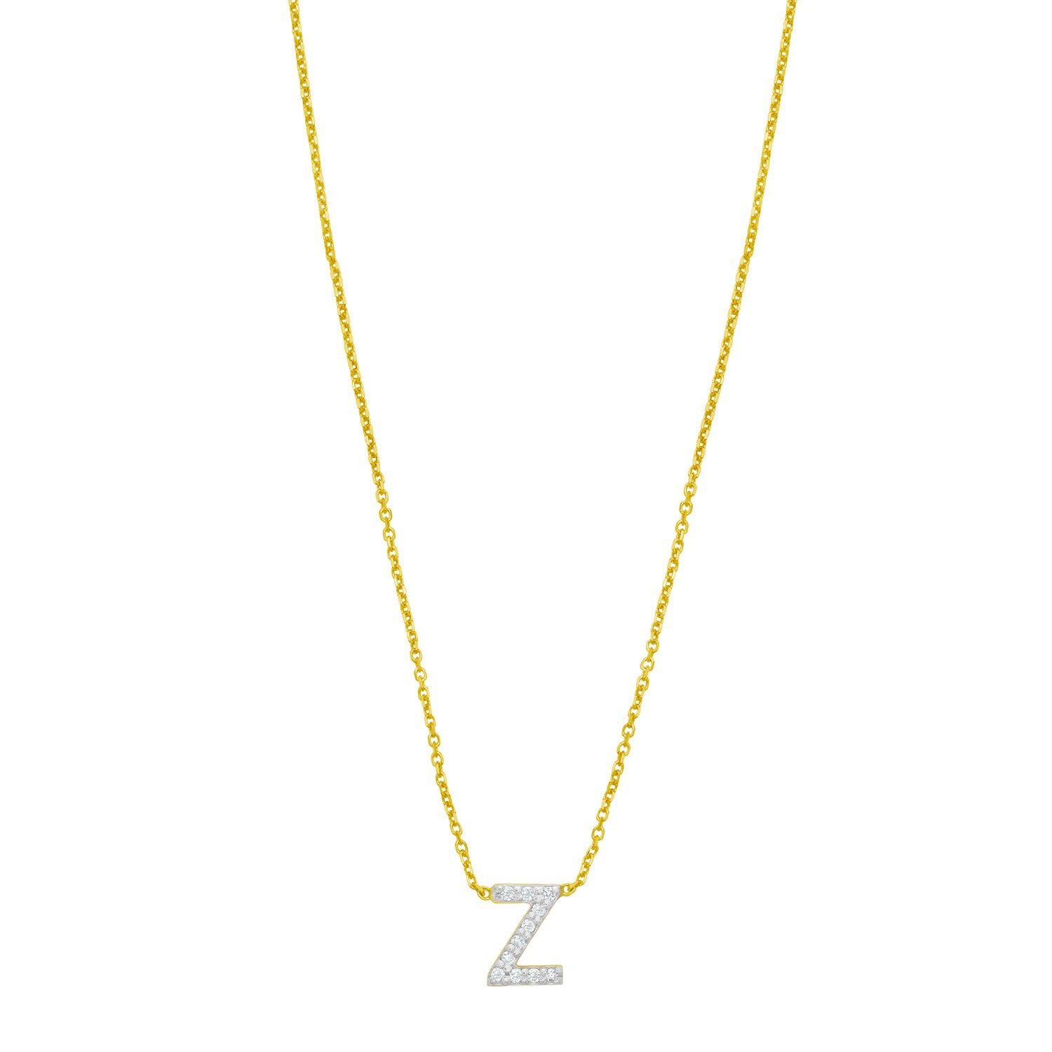 14K Yellow Gold Mini Diamond Z Initial Pendant Necklace