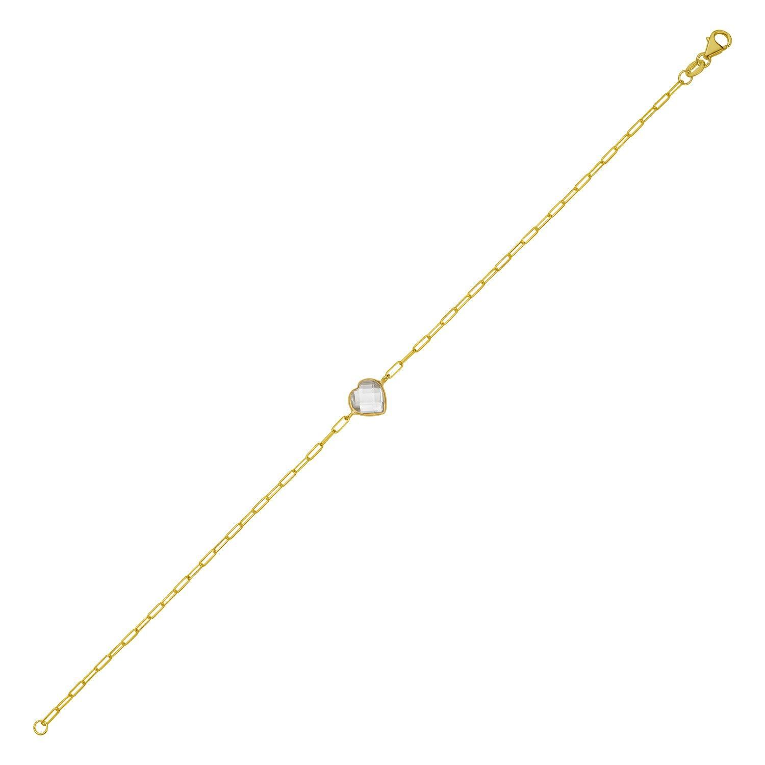 14K Yellow Gold White Topaz Heart Bracelet (1.50 mm)