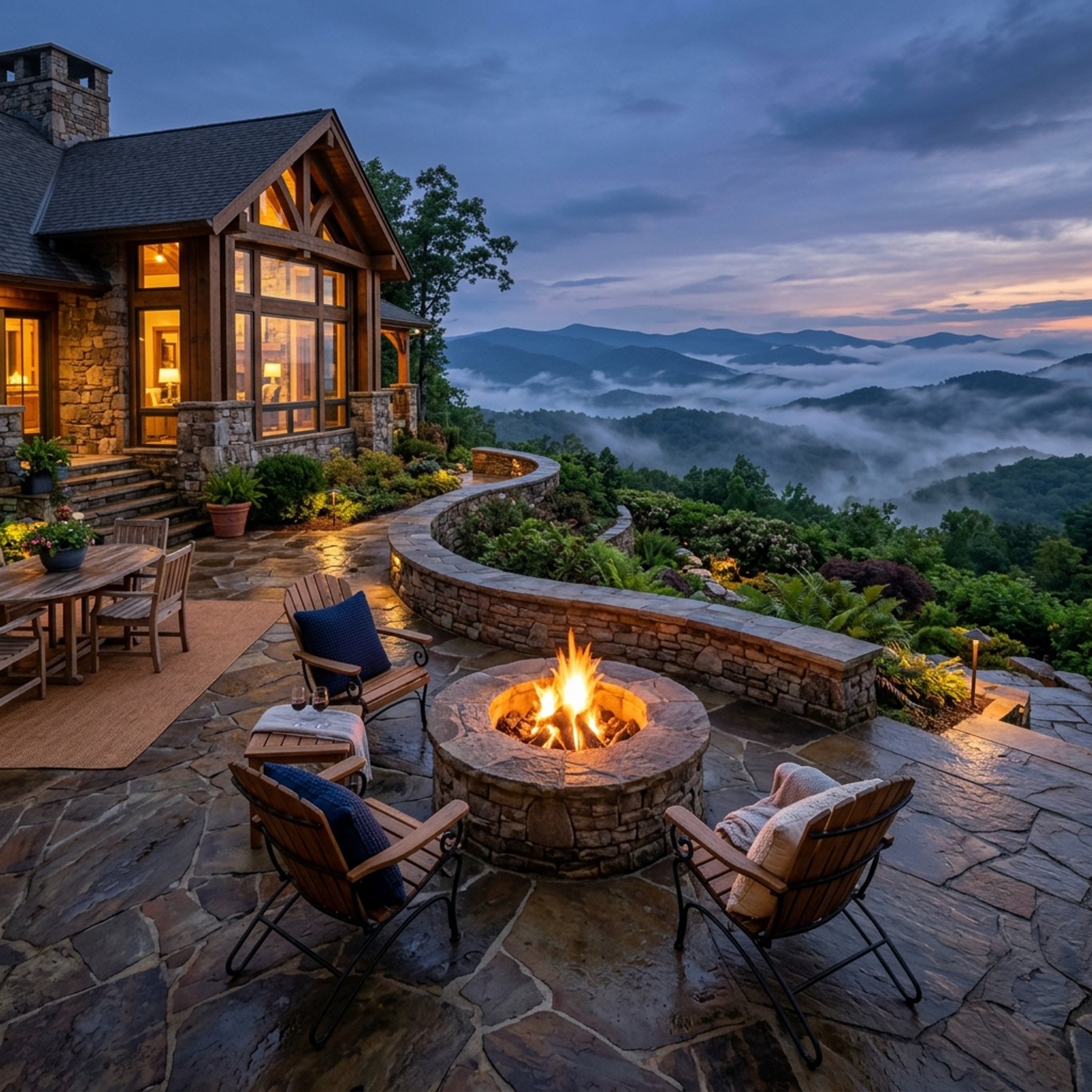 Panoramic patio and fire pit