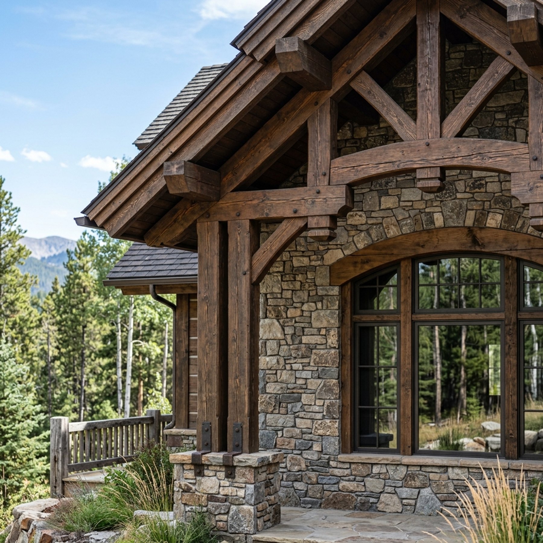 Luxury custom timber-frame home detail