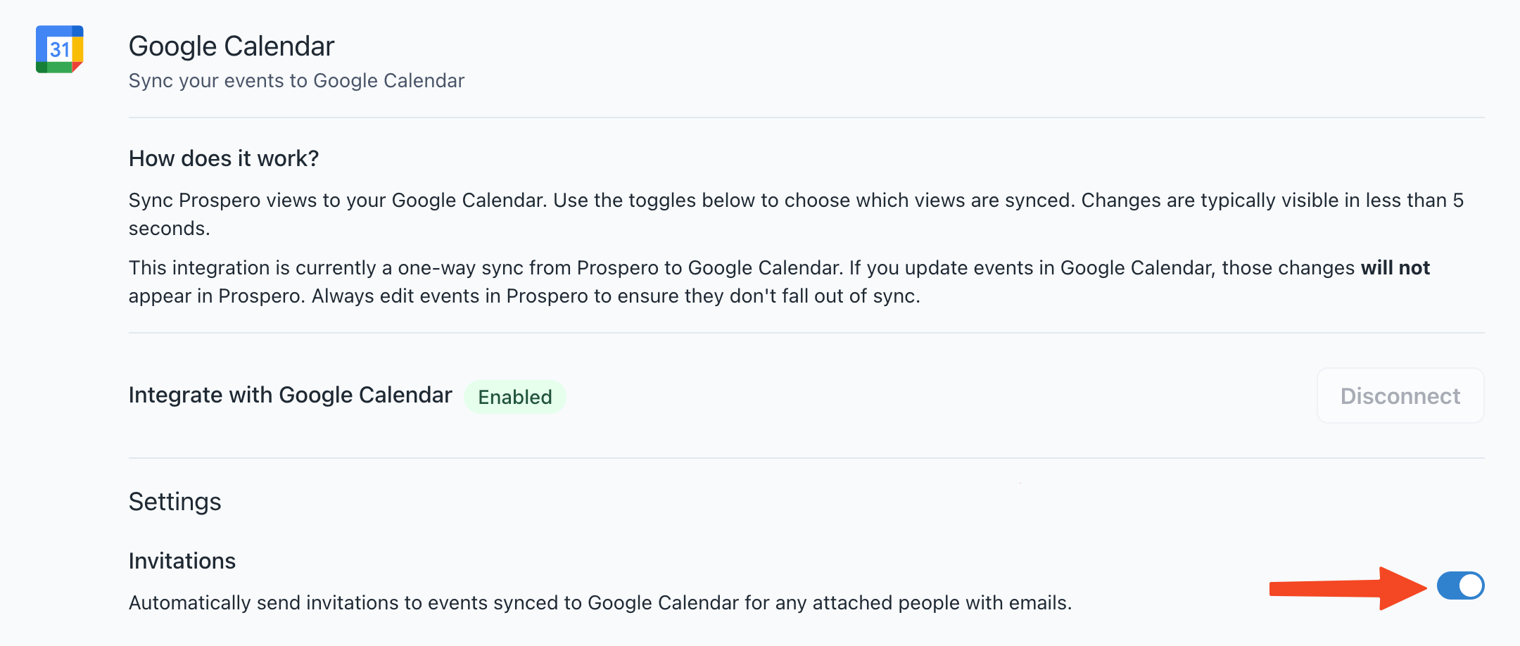 Screenshot of the settings menu where you can disable calendar invites