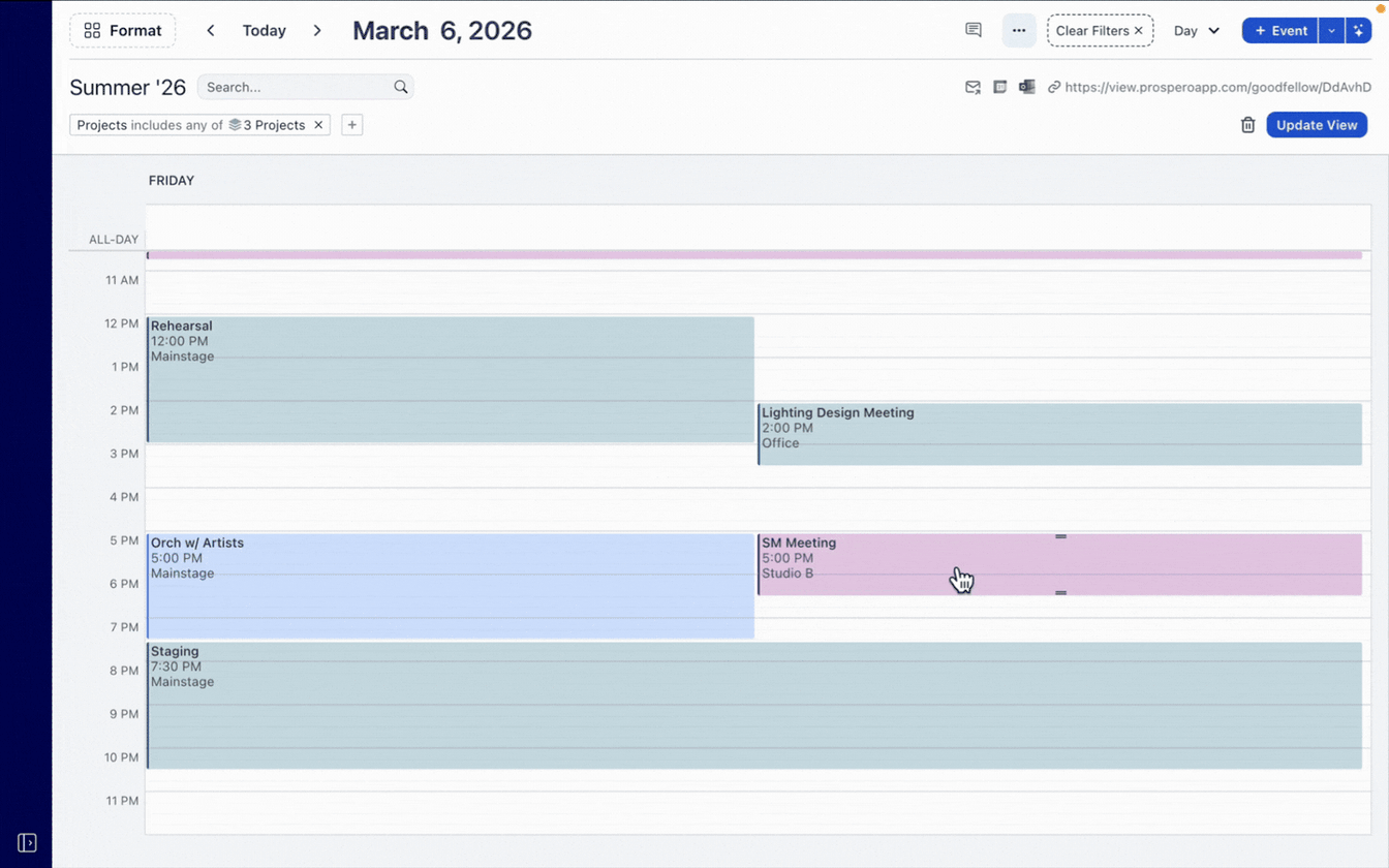 GIF of an event being dragged on the calendar in day view