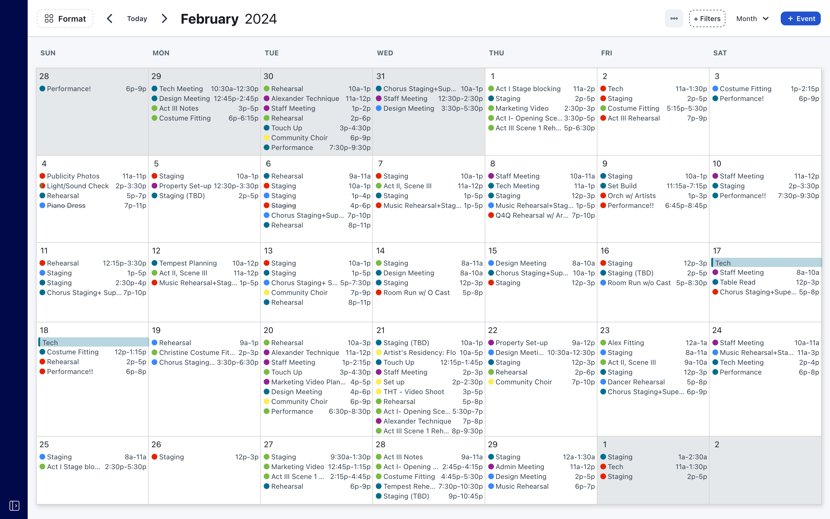 Screenshot of Prospero's month layout