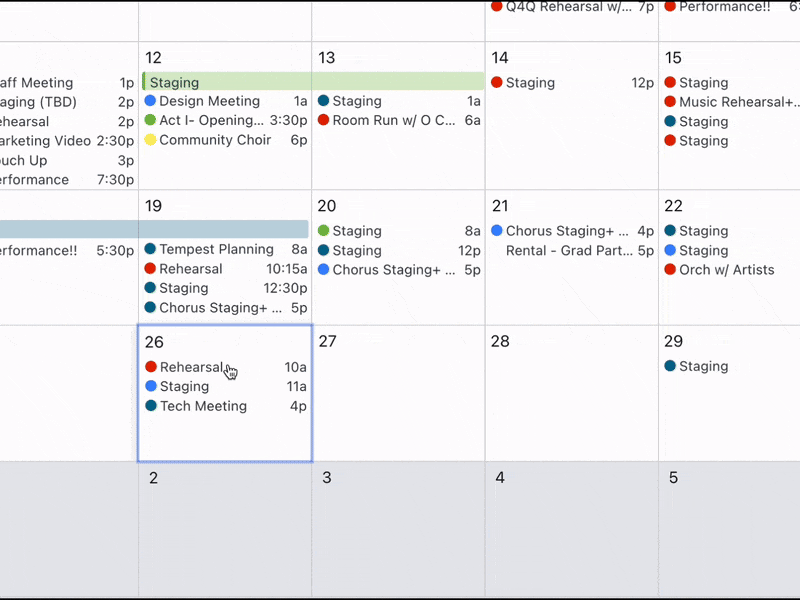 Gif demonstrating multi-select of events and duplication to a new day