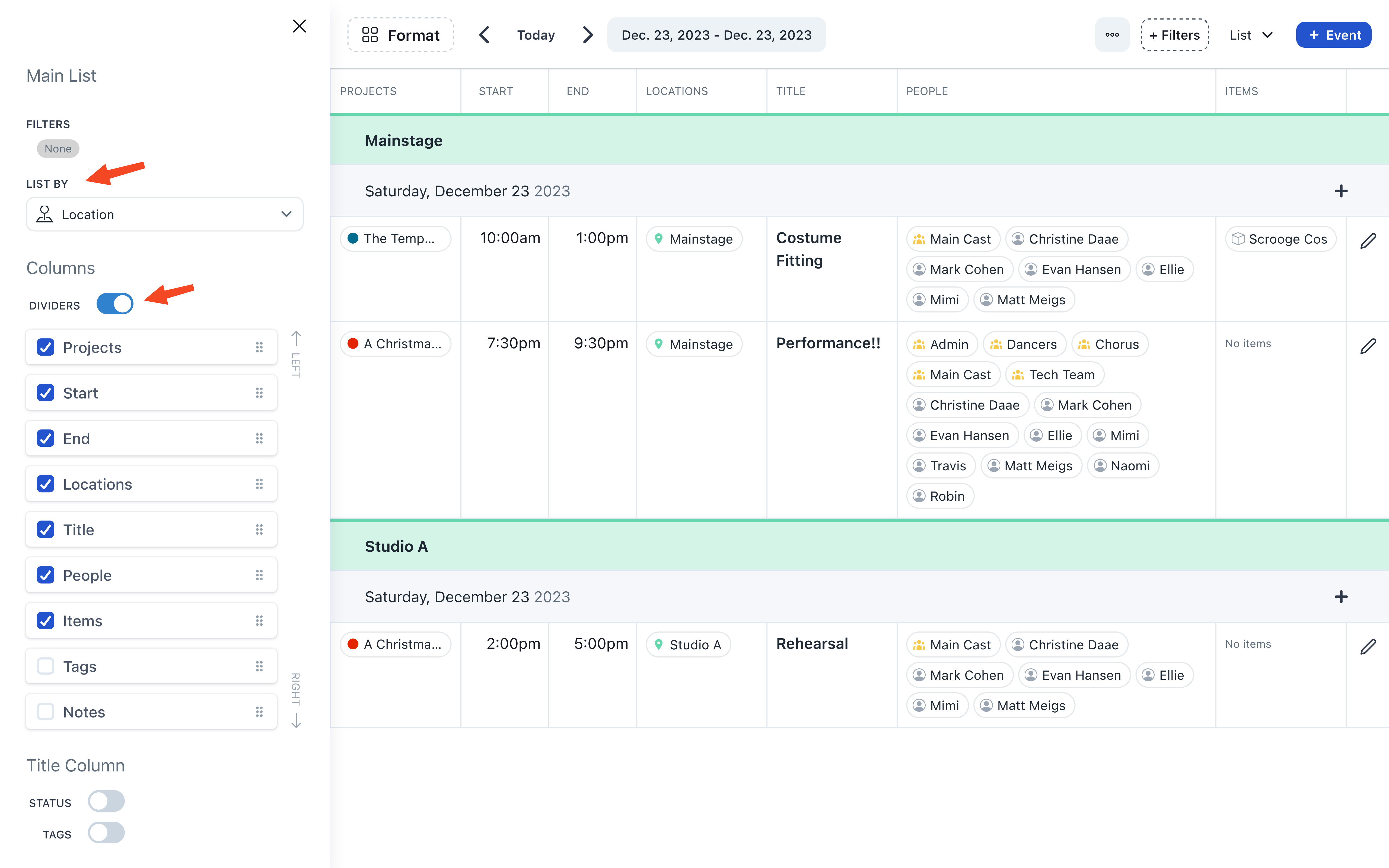 List by format screenshot