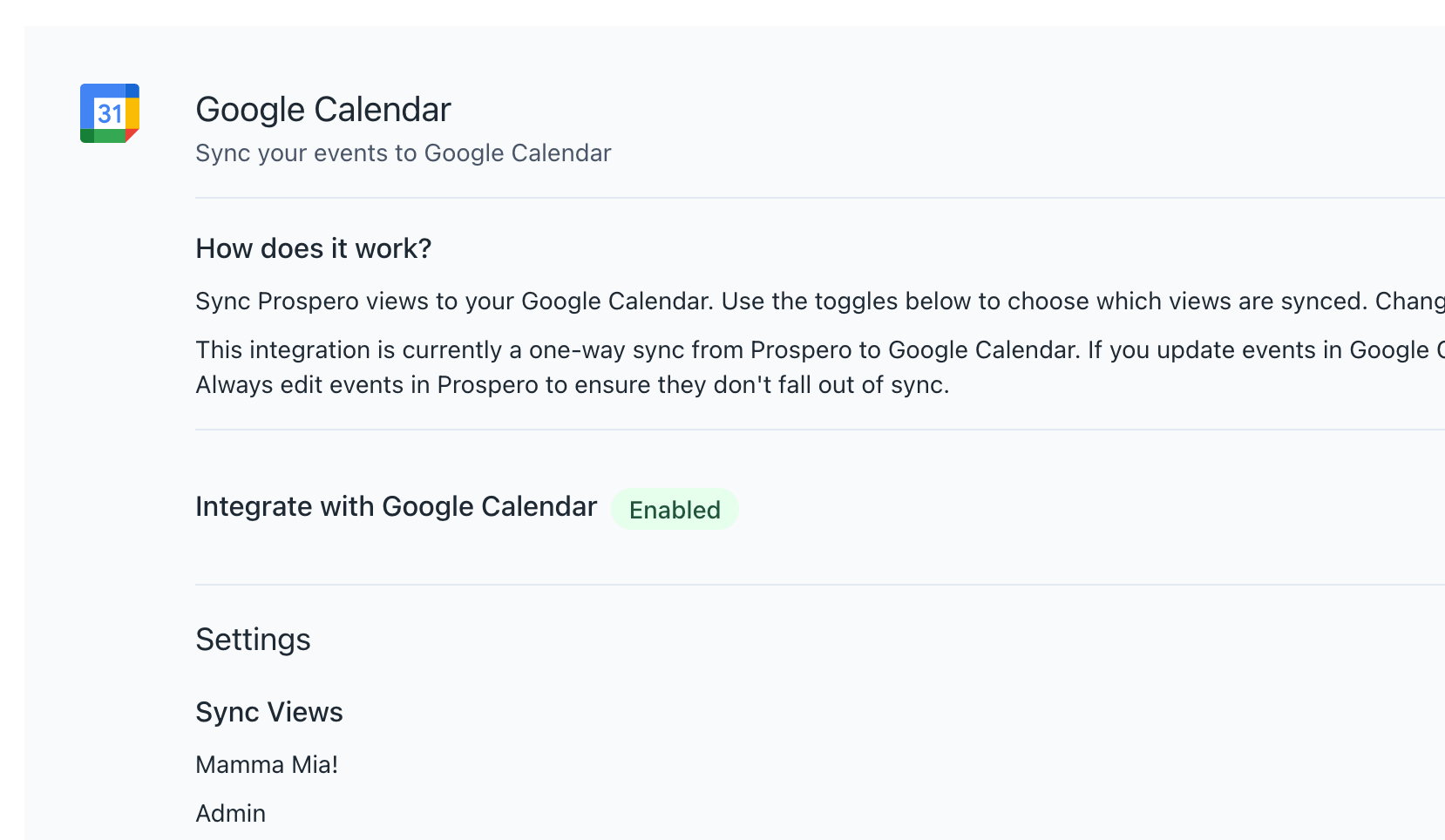 Google Calendar Integration Screenshot