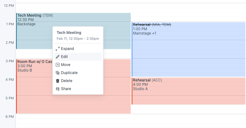 Screenshot of an event right-click menu