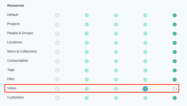 Screenshot of permissions settings with view permissions highlighted