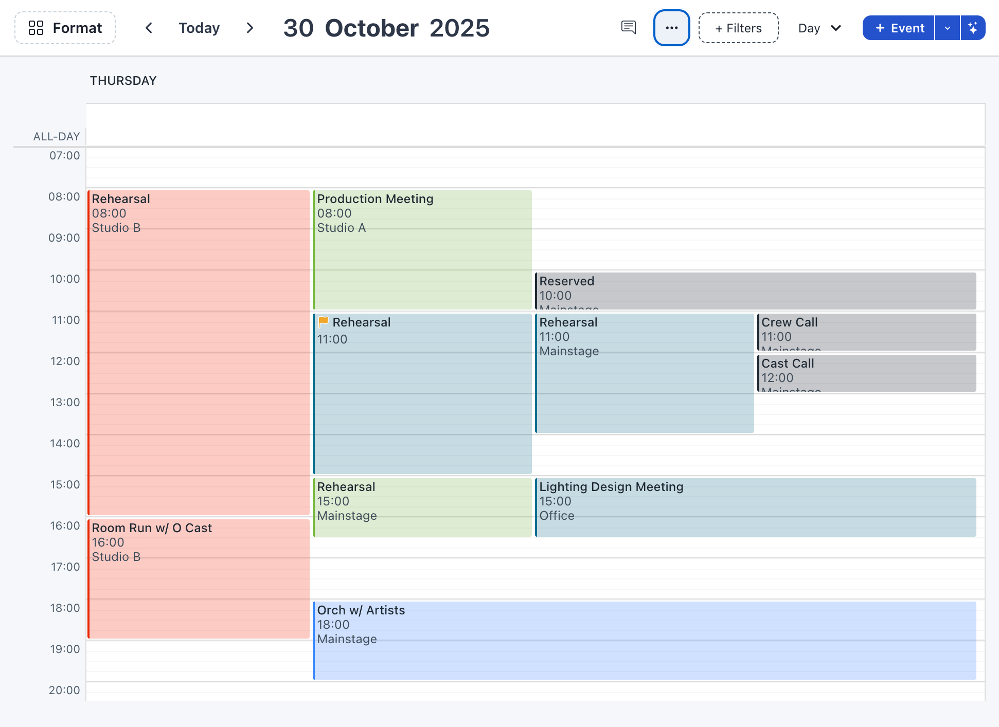Screenshot of the calendar displaying a European date format 