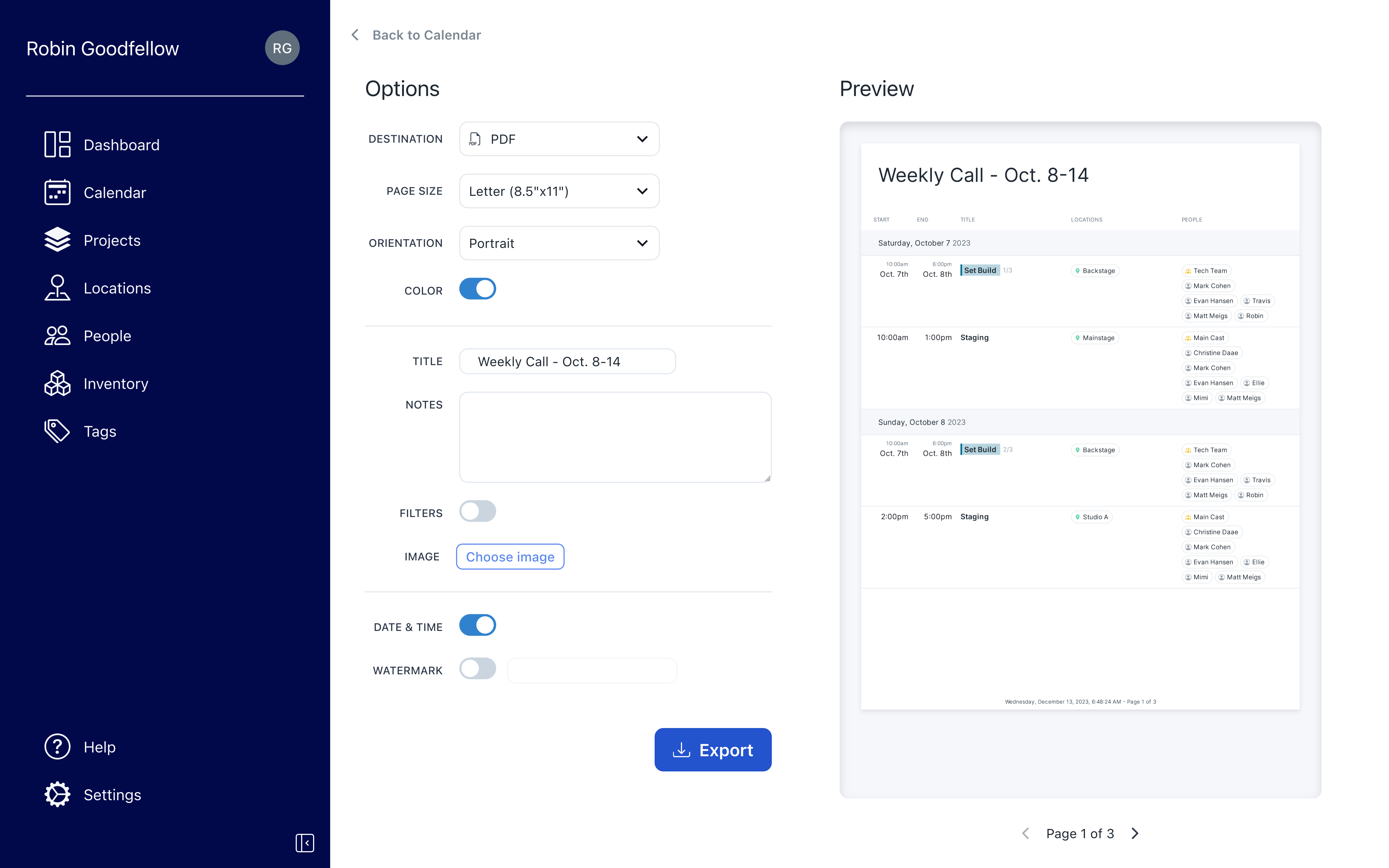 List Schedule Export Screenshot