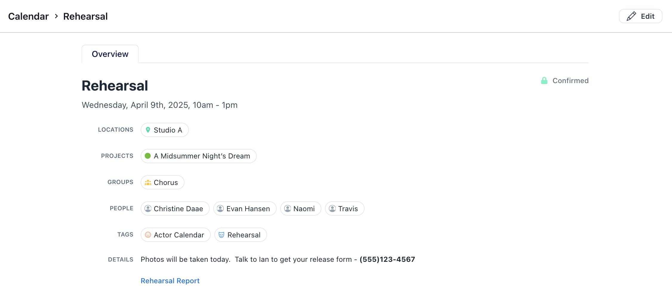 Screenshot of an event page where the event's details and resources are listed.