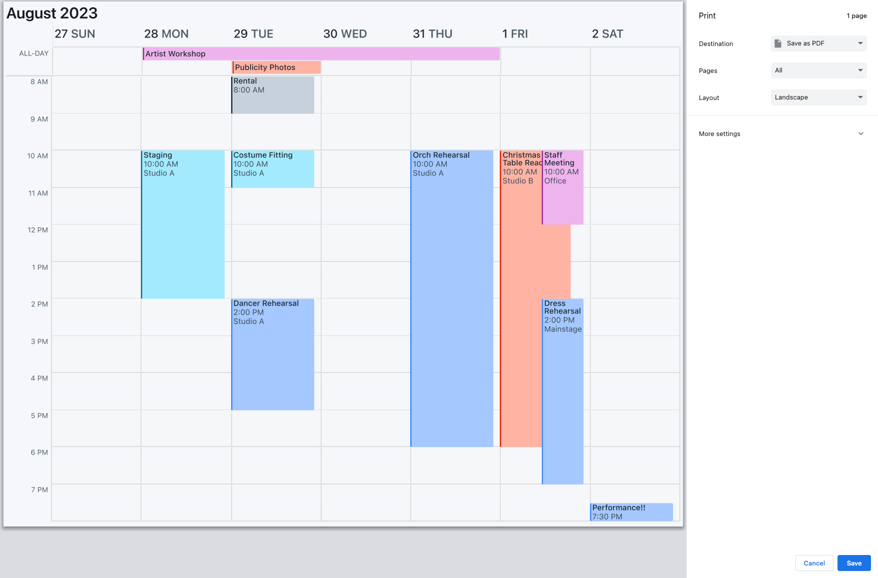 Schedule Print Dialogue Screenshot