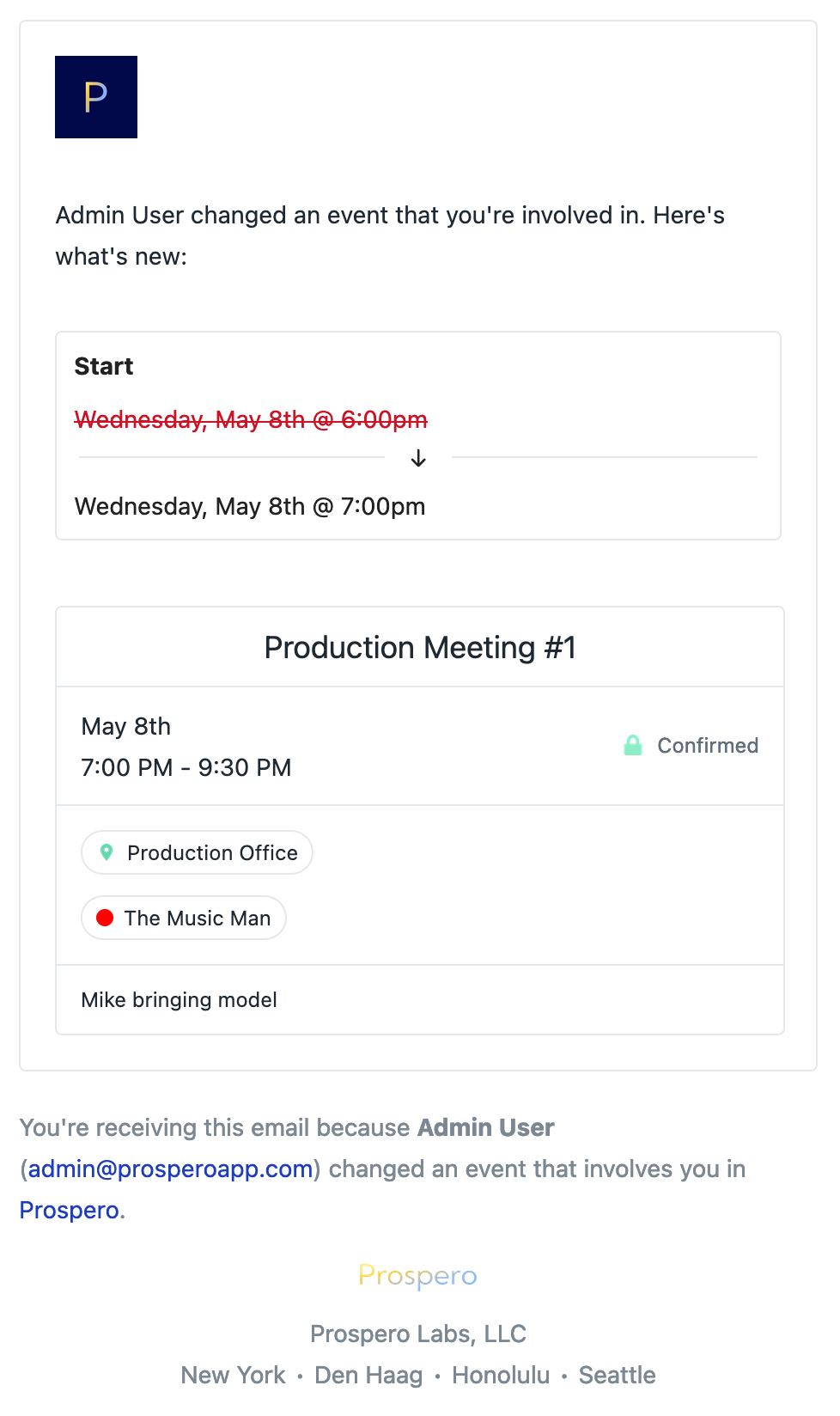 Change Notification Email Screenshot