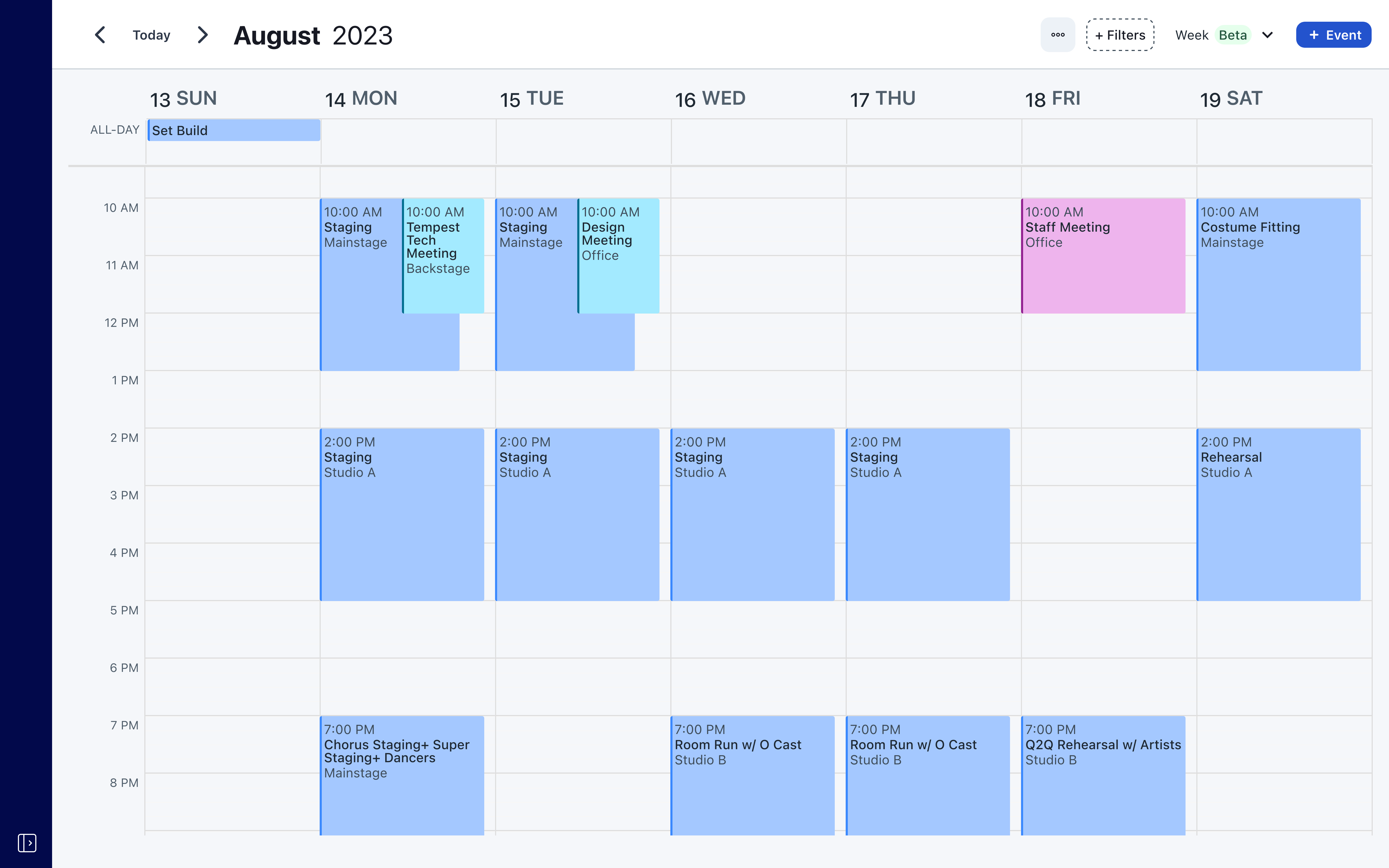 Week Schedule Layout Screenshot