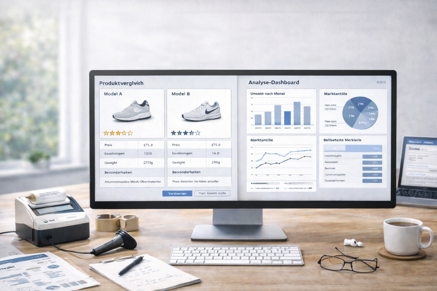Analyse-Dashboard und Produktvergleich in neutralem Research-Kontext.