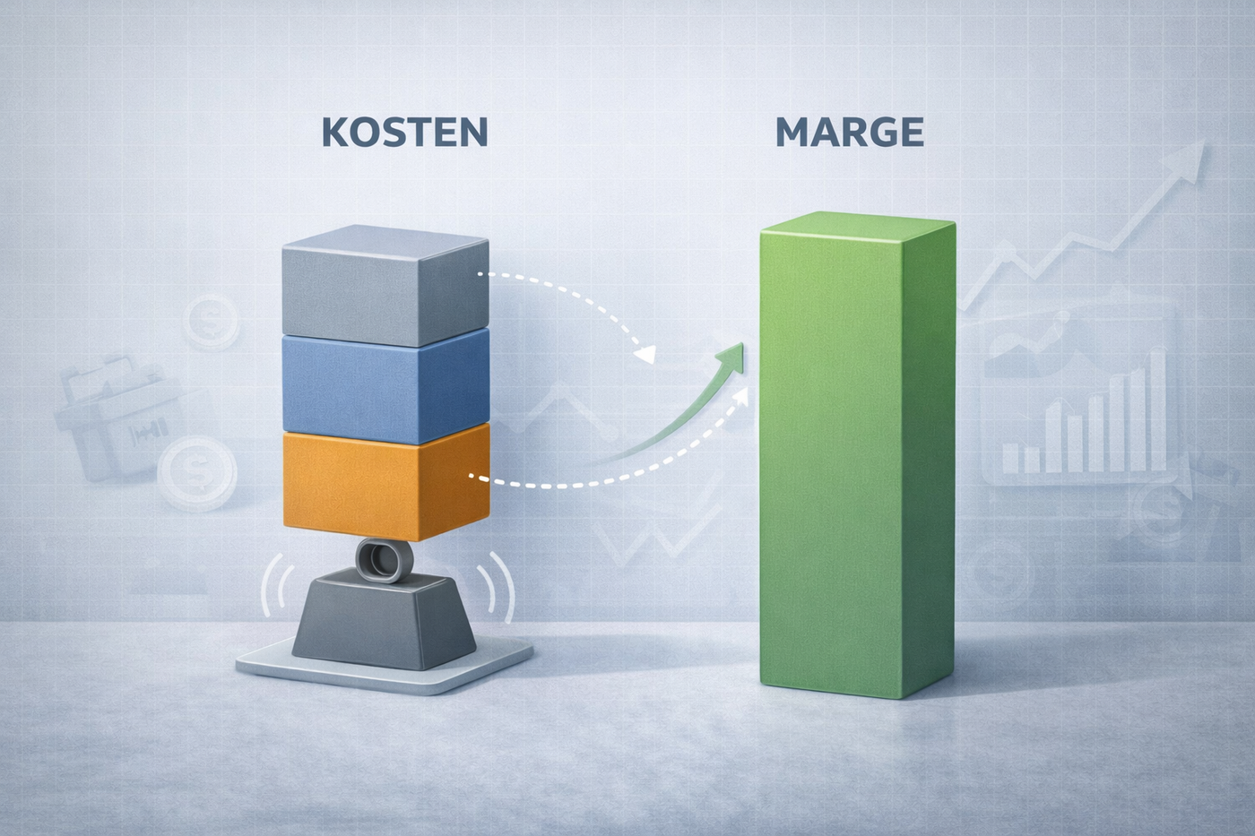 Neutrale Business-Grafik zur Gegenüberstellung von Kostenblöcken und Marge.