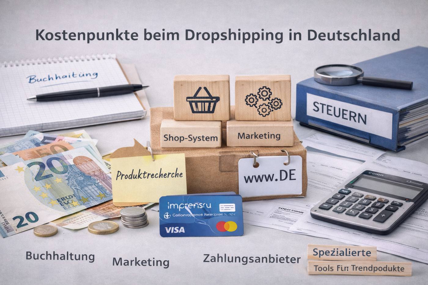 Kostenübersicht für Dropshipping in Deutschland mit Laptop und Finanzplanung